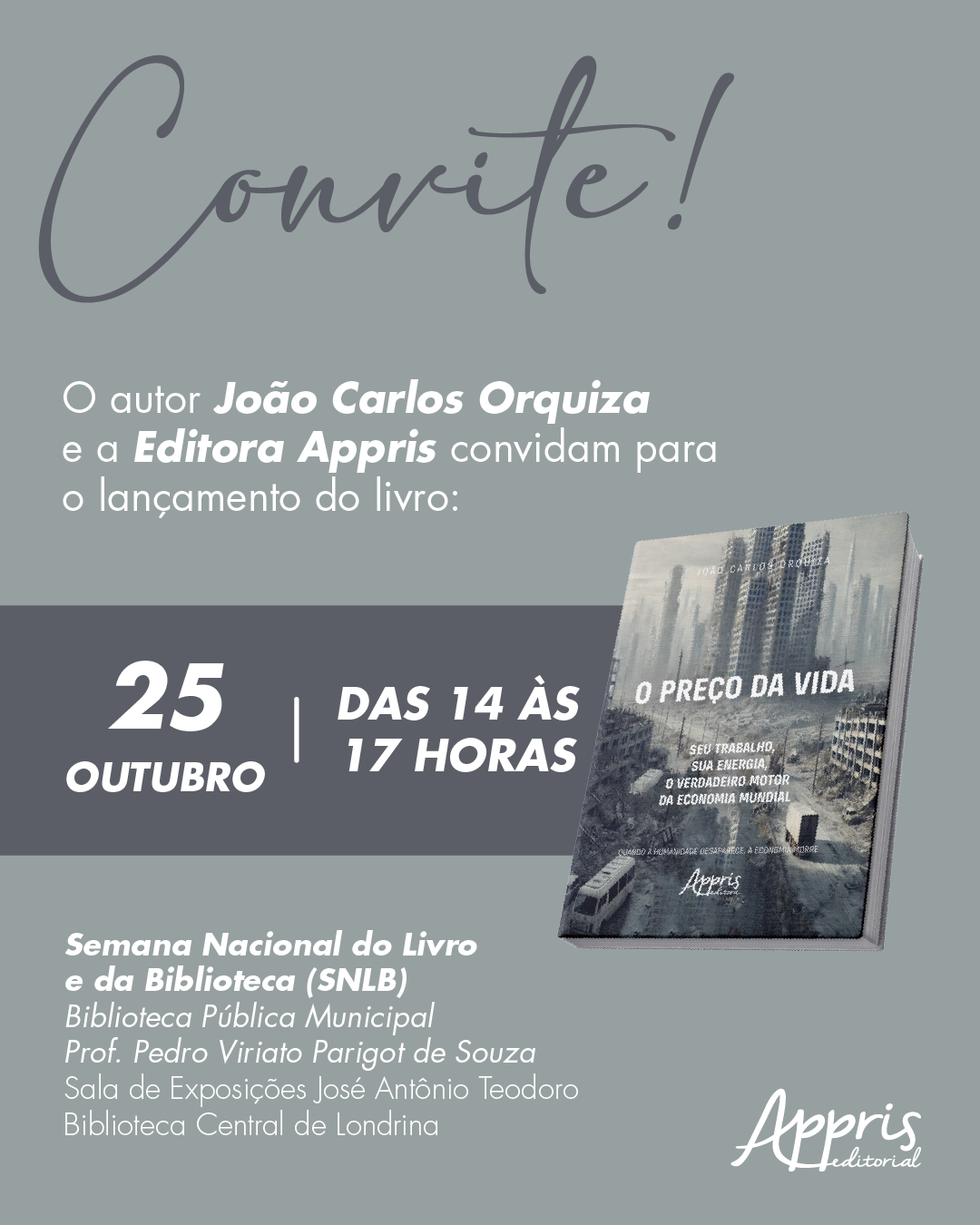 Convite de lançamento do livro O Preço da Vida