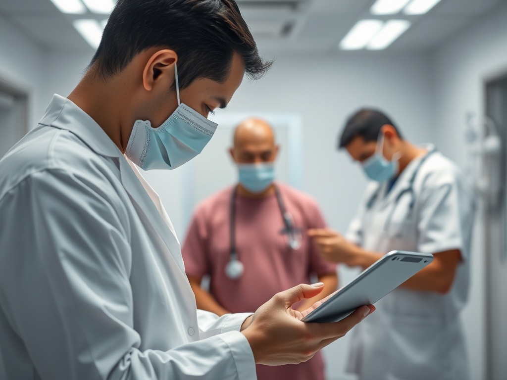 Médico de Família e Comunidade atendendo uma família em sua casa, simbolizando o cuidado integral, a relação de longo prazo e a atenção ao contexto social.