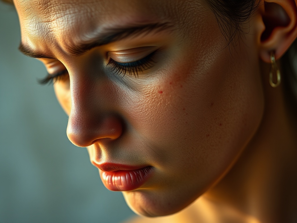 Mulher com dor no peito, segurando o tórax com a mão